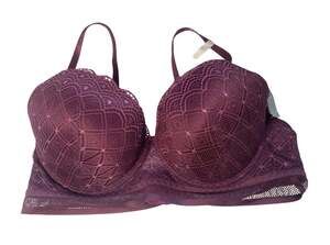 True by Rue21 Plum Lace Overlay Romantic Sexy Bra Adjustable Straps Size 38C NWT